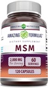 Amazing Formulas MSM (Methylsulfonylmethane) Supplement | 2000 Mg Per Serving | Capsules | Non-GMO | Gluten Free | Made in USA (120 Count | Pack of 1)