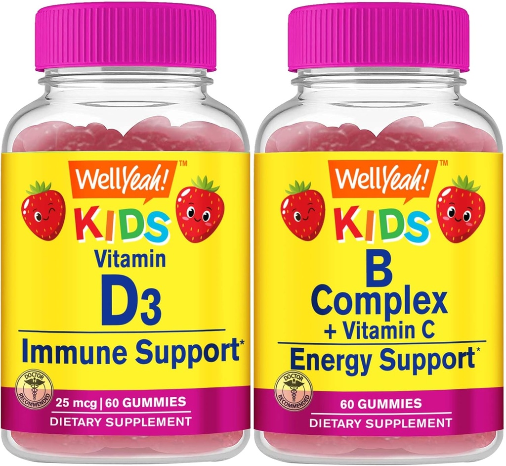 WellYeah Vitamin D3 Kids + B Complex Kids, Gummies Bundle - Great Tasting, Vitamin Supplement, Gluten Free, GMO Free, Chewable Gummy