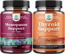 Bundle of Soy Free Menopause Supplement for Women for Night Sweats Hot Flashes Mood Support and Hormone Balance and Herbal Thyroid Support Complex - Mood Enhancer Energy Supplement for Thyroid Health