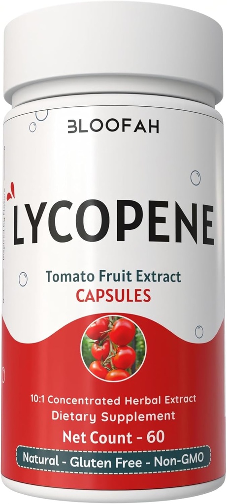 Lycopene Supplements for Men 500mg - Natural Tomato Fruit 10:1 Extract - Non-GMO Lycopene Supplement for Prostate, Skin & Antioxidant Support - (60 Count (Pack of 1))