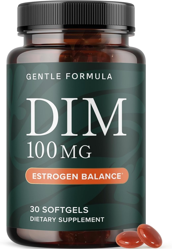 DIM Supplement 100 mg | Estrogen Balance for Women & Men | Diindolylmethane for Hormone Balance, Hormonal Acne, Menopause & Antioxidant Support | with MCT Oil & Vitamin E | Gentle Softgels | 30 Ct.