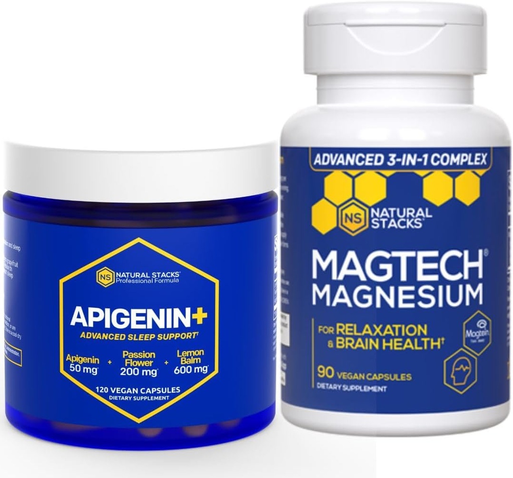 NATURAL STACKS Apigenin for Sleep + Magtech Magnesium Supplement Bundle - Supports Sleep & Brain Health* - 210 Total Capsules