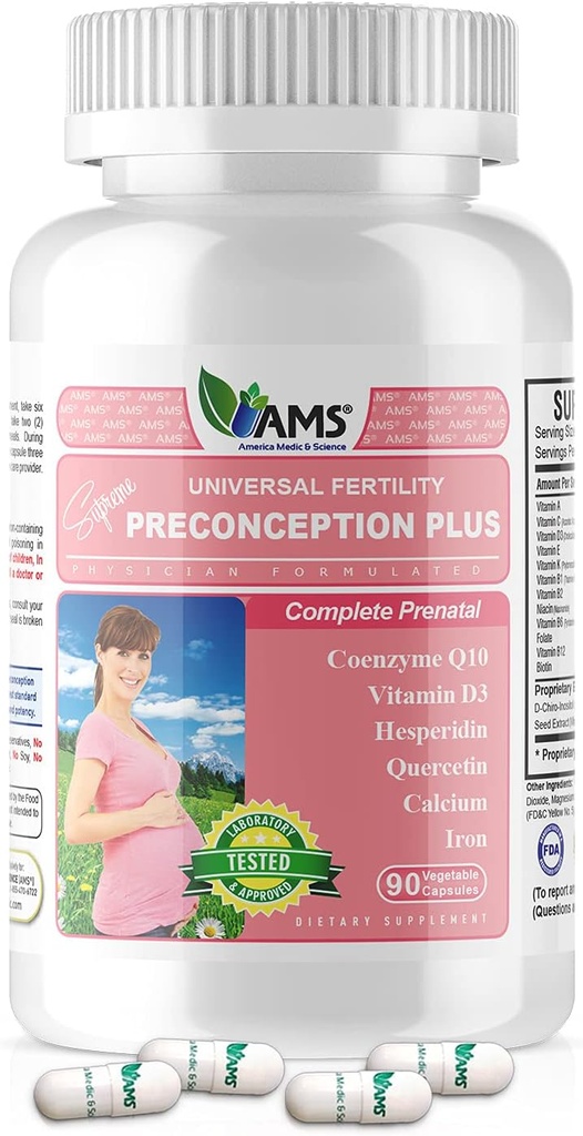 America Medic & Science Preconception Plus (90 Capsules) Conception and Fertility Supplement | Physician Formulated Pills to Support Conception | Prenatal Vitamins Best for Women Trying to Conceive