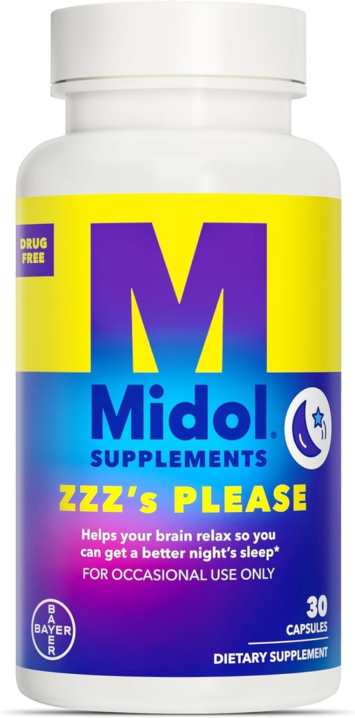 MIDOL Supplements ZZZ’s Please, 1 mg Melatonin Capsule, Sleep Supplement for Adults, Formulated with Melatonin and Passionflower, Sleep Supplements for Better Sleep, 30 Count