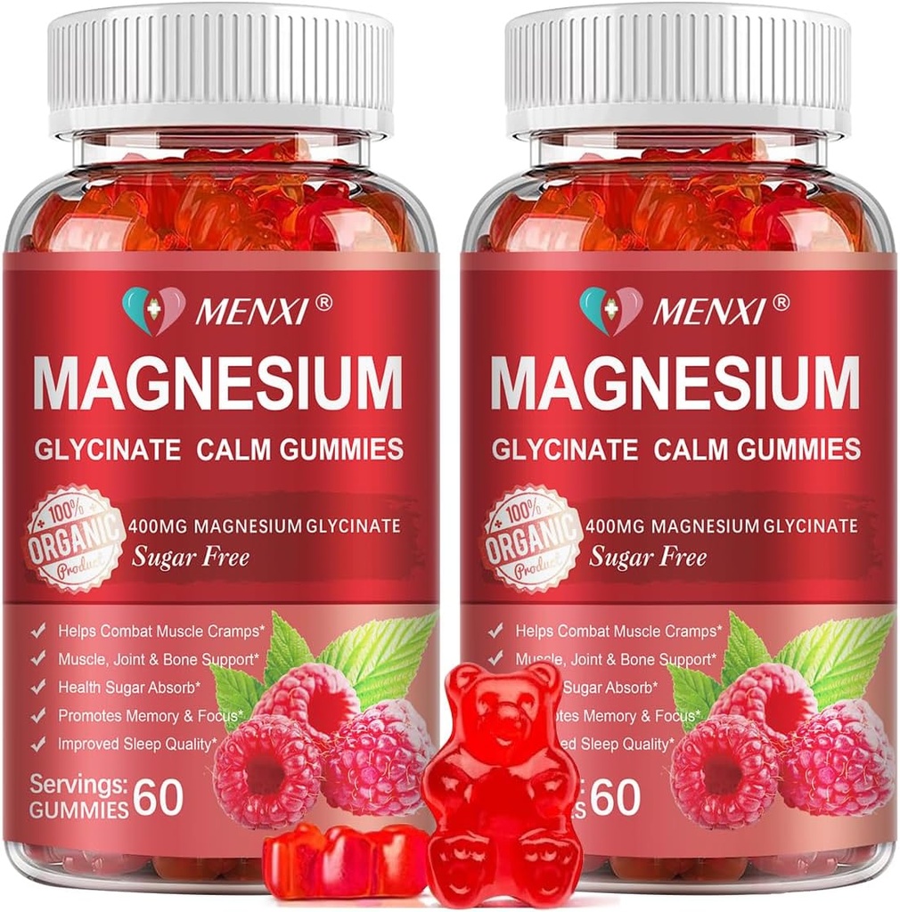 Magnesium Gummies 600mg per Serving-Magnesium Glycinate 400mg and Magnesium Malate 200mg,Sugar Free Magnesium Potassium Supplement for Calm Mood, Muscle, Bone & Energy Support,120 Raspberry Gummies