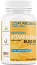 Puregen Labs Vitamin D3 50,000 IU (1250 mcg) 100 Weeks Supply for Healthy Muscle Function, and Immune Support, Non-GMO, Gluten Free 100 Vegetable Capsules