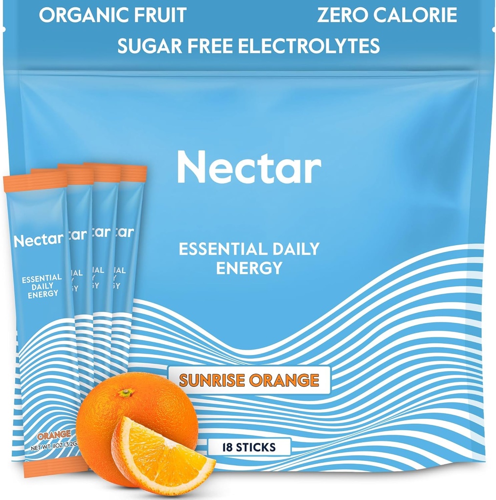 Nectar Energy Booster - Organic Caffeine, B12 & Electrolytes - Sugar Free & Zero Calorie – Healthy Coffee, Energy Drink & Soda Alternative – Hydration & Energy Supplement (Orange 18 Powder Packets)