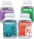 Balance ONE 4-in-1 Bundle | Probiotic, CandAssist, Liver One, SerraDefend | 15 Billion Probiotic | Natural Cleanse with Caprylic Acid | Liver Support with Milk Thistle | Systemic Enzyme Blend