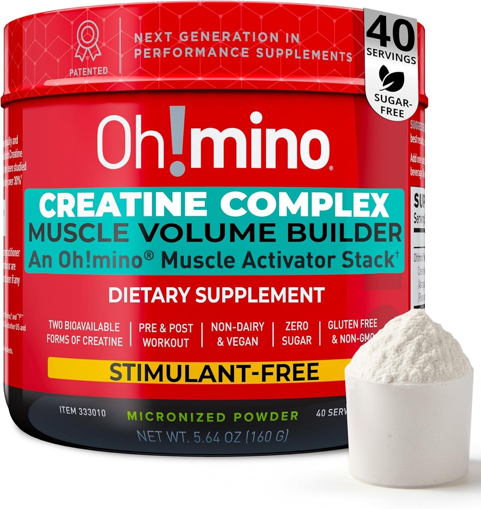 Oh!mino Creatine Complex For Muscle Growth. Micronized Creatine Monohydrate and Creatine Hydrochloride with Adaptogens. Perfect Creatine for Women and Men. Refreshing Zero Carb Lemon-Lime, 40 Servings