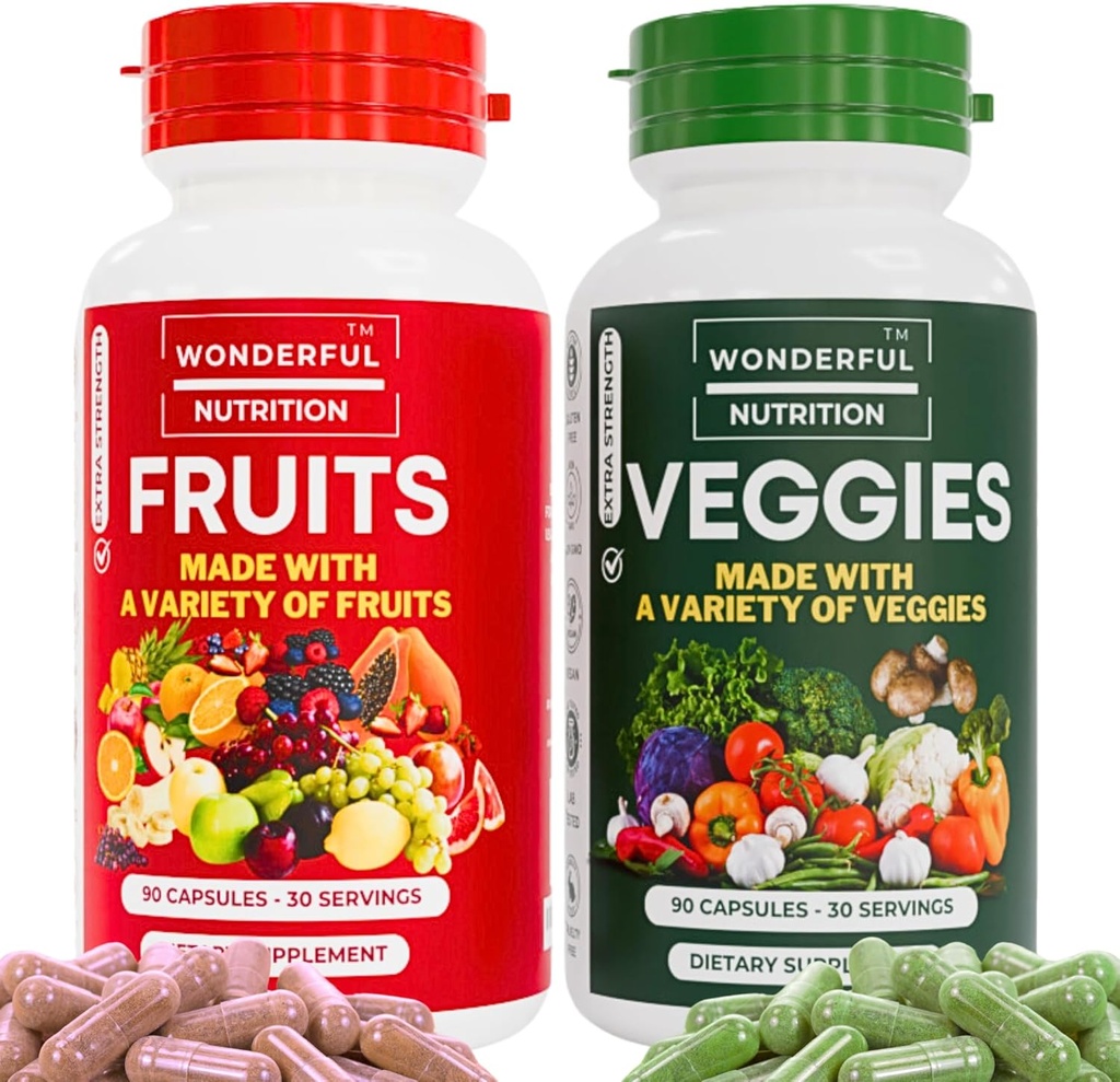 Superfood Fruits and Veggies Supplement Unlock Vitality– 90 Fruit and 90 Veggie Capsules for a Healthier You!