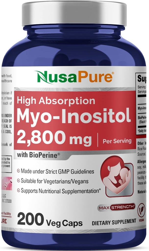 NusaPure Myo-Inositol - Suitable for Vegetarian/Vegan, Non - GMO - 2800mg, 200 Capsules