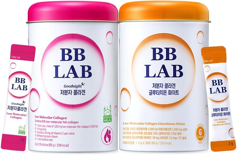 BB LAB [Secret Glow Skin Set] Good Night Collagen, Glutathione White Collagen, Powder Stick Korean Marine Collagen, Fish Collagen, Vitamin C, Glutathione, Fast Absorption, Fruit Flavored
