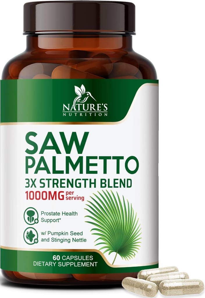 Saw Palmetto for Men 1000MG - Stinging Nettle and Pumpkin Seed Extract Prostate Health Supplement - Prostate Supplements for Men's Health Support, Prostate Urinary & Hair Health Support - 60 Capsules