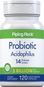 Piping Rock Probiotic Acidophilus Capsules | 3 Billion Active Organisms per Serving | 120 Pills | 14 Strains Supplement for Women and Men | Non-GMO, Gluten Free