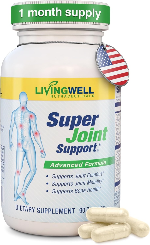 SUPER JOINT SUPPORT: Glucosamine, Chondroitin, MSM, Vitamin D and B12, FruiteX-B Joint Supplement, Maximum Pain Management, Bone & Muscle Health, Flexibility & Mobility for Men & Women, 90 Capsules