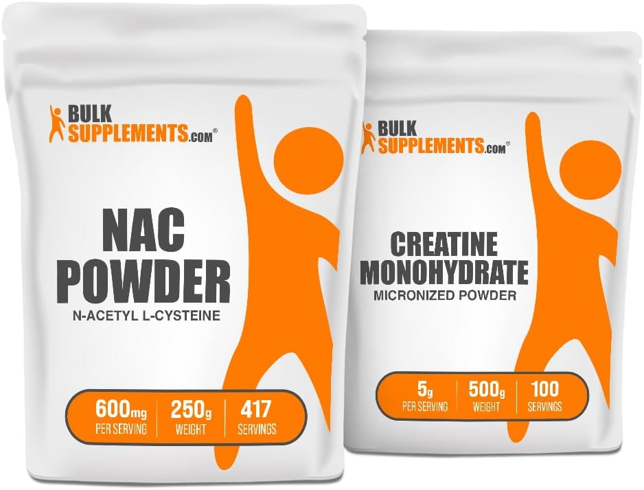 BulkSupplements NAC (N-Acetyl L-Cysteine) 250g + Creatine 500g Bundle