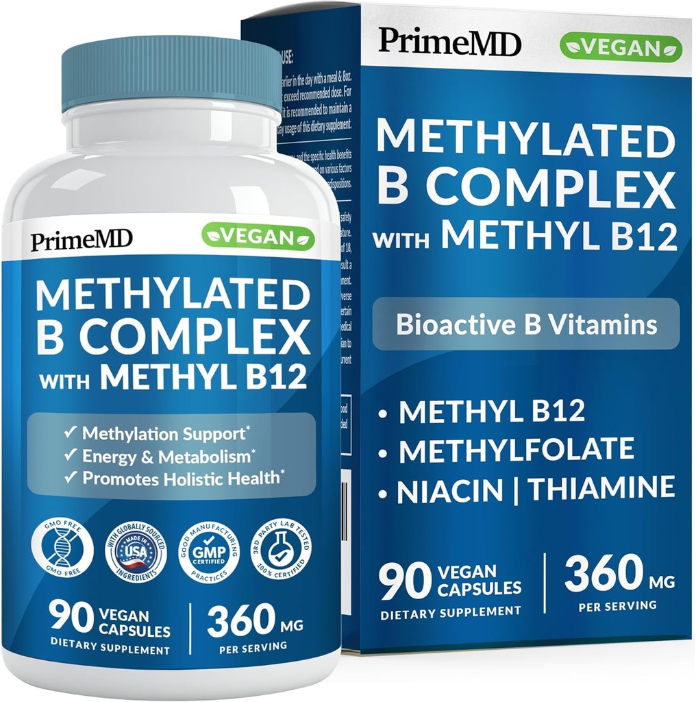 Methylated B Complex with Methylfolate and B12 Methylcobalamin 1000 mcg - Methylated Multivitamin for Energy, Brain Function, and Wellness - Vitamin B Complex for Men & Women (90 Servings) (Pack of 1)