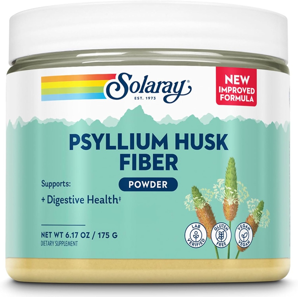 SOLARAY Psyllium Husk Powder - Psyllium Fiber Supplement for Digestive Health - 3 g of Soluble Fiber - Gluten Free, Made Without Soy, 60-Day Guarantee - 50 Servings, 6.17 OZ