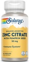 Solaray Zinc Citrate 50mg | Immune Function, Cellular & Skin Health Support | Easy Digestion Formula | 60ct