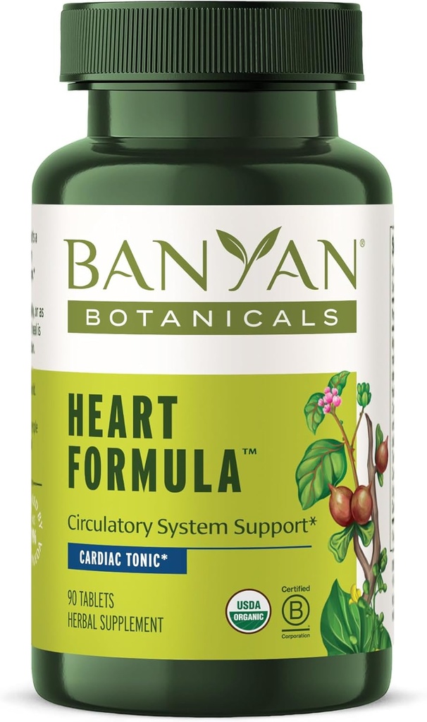 Banyan Botanicals Heart Formula – Organic Herbal Heart Health Supplement with Hawthorn Berry and ­­Guduchi – Supports Proper Function of The Heart* – 90 Tablets – Non-GMO Sustainably Sourced Vegan