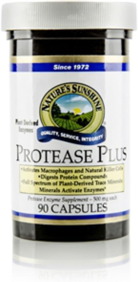 Nature's Sunshine Protease Plus, 90 Capsules | Powerful Digestive Enzyme Supplements with 60,000 HUT Protease to Break Down Proteins and Amino Acids