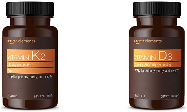 Amazon Elements Vitamin K2 (100 mcg, 65 Capsules) and Vitamin D3 (5000 IU, 180 Softgels)