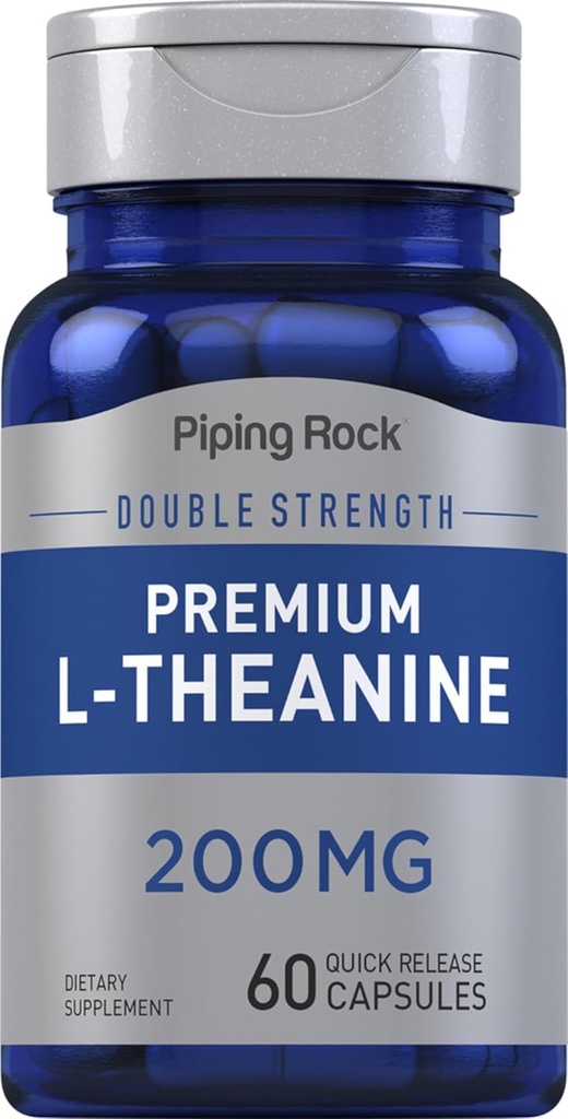 Piping Rock L-Theanine 200mg Supplement | 60 Capsules | Double Strength | Non-GMO, Gluten Free