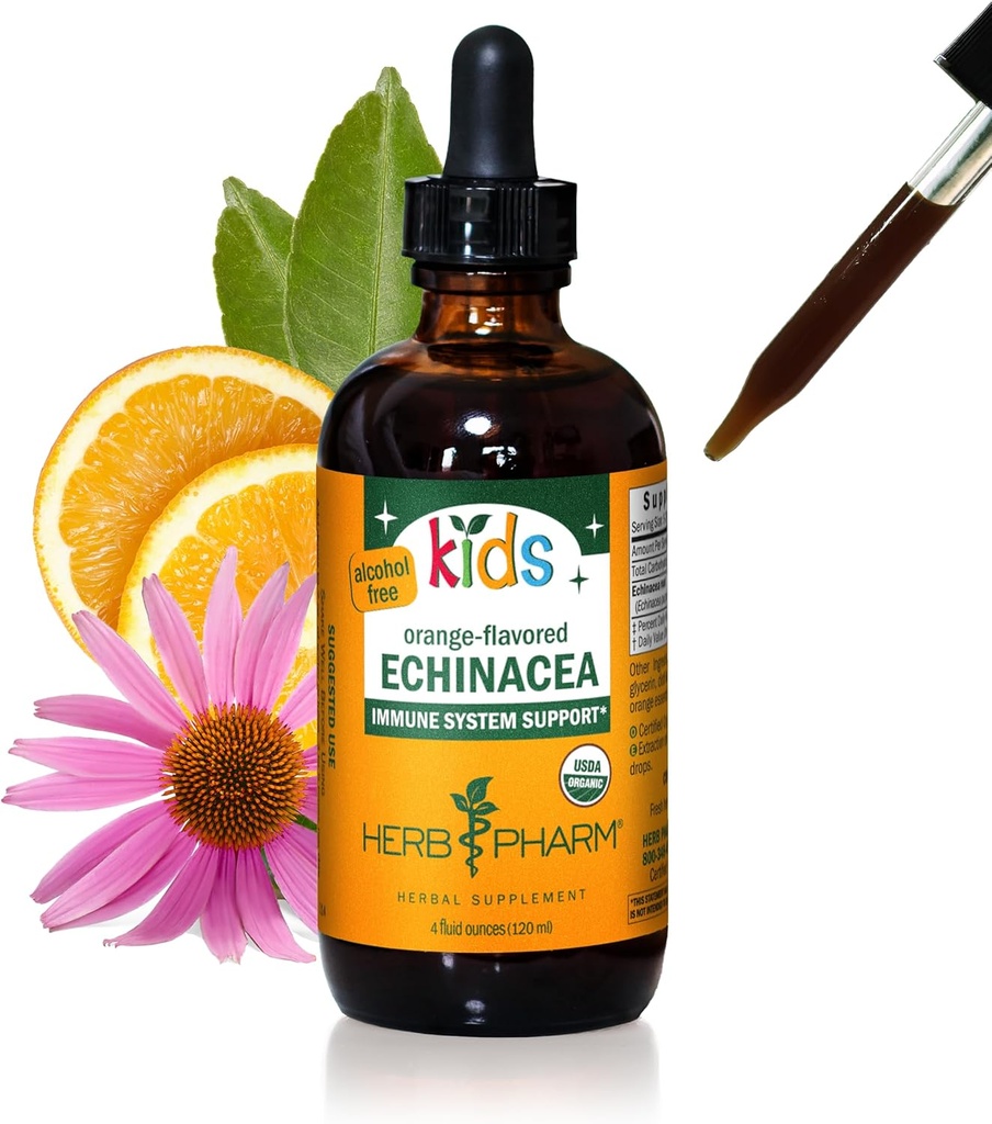 Herb Pharm Kids Certified-Organic Alcohol-Free Echinacea Glycerite Liquid Extract, 4 oz
