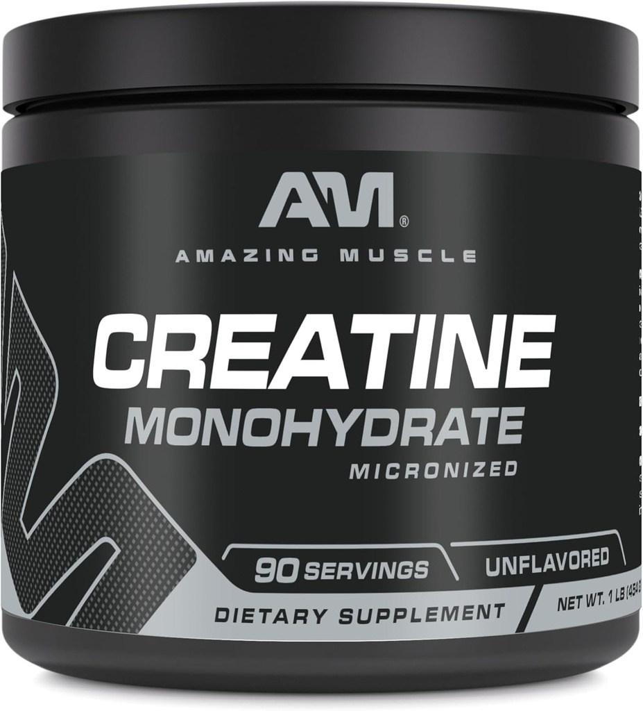 Amazing Muscle Micronized Creatine Monohydrate | 90 Servings | 5000 Mg per Serving | 1 Lb (454 Grams) | Ideal Pre & Post Workout Supplement | Unflavored (1 Pack, 1 Lb | Unflavored)