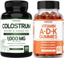 Colostrum (120 Count) Bovine Colostrum Capsules Supplement for Adults and ADK Vitamin D3 (60 Gummies) D & K - 10 Vegan Supplement - Delicious Raspberry Flavor - Non GMO Third Party Tested - USA Made