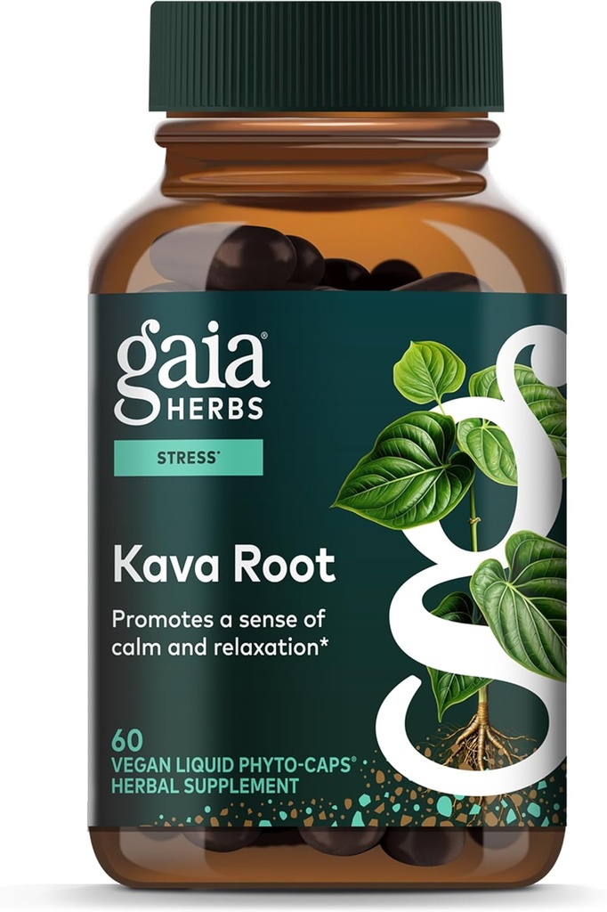 Gaia Herbs Kava Root - Helps Sustain a Sense of Calm & Relaxation During Times of Stress*- Made with Noble Kava Cultivars - 60 Vegan Liquid Phyto-Capsules (20-Day Supply)