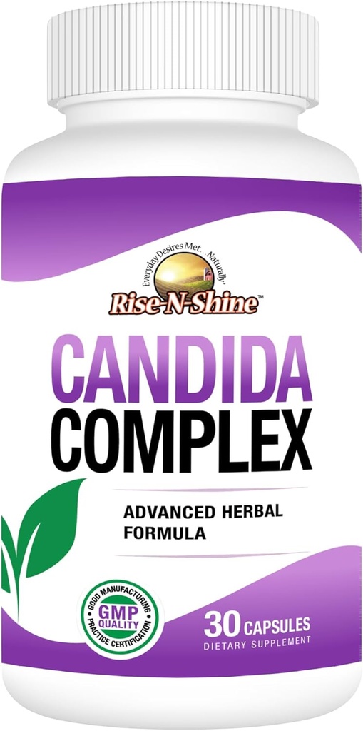 Rise-N-Shine Candida Complex Capsules Support for Normal Candida Levels with Oregano, Caprylic Acid, Reishi Mushrooms and More 30 Count