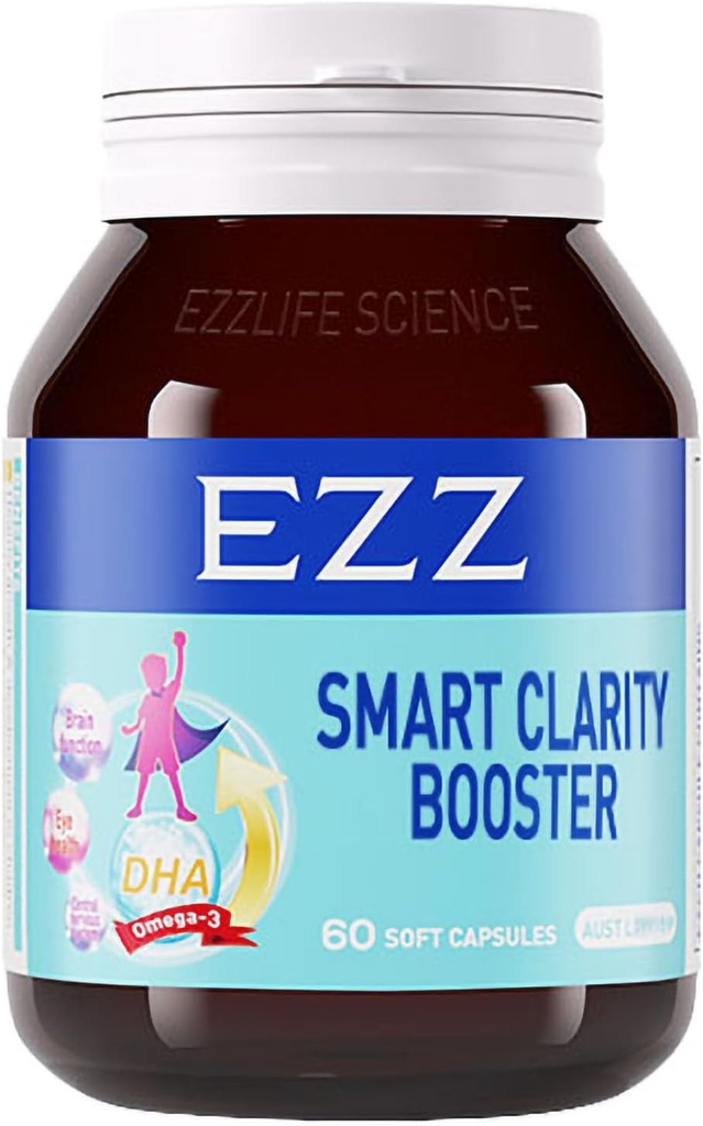 EZZ Smart Clarity Booster, Brain Booster Supplement for Focus, Memory, Clarity, Energy, Support Supplement with DHA, for Brain and Cognitive Development, 60 Capsules