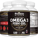 SOLOMON WISDOM Omega 3 Fish Oil - Dietary Supplement for Healthy Heart & Brain - 120 Soft Gel Capsules with High EPA 1200mg & DHA 900mg - Burpless, Odorless with Natural Lemon Flavor