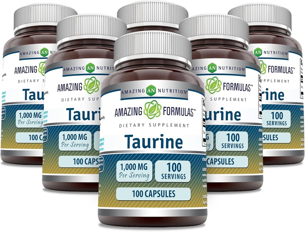 Amazing Formulas Taurine 1000mg Capsules Amino Acid Supplement | Non-GMO | Gluten Free | Made in USA (100 Count | 6 Pack)