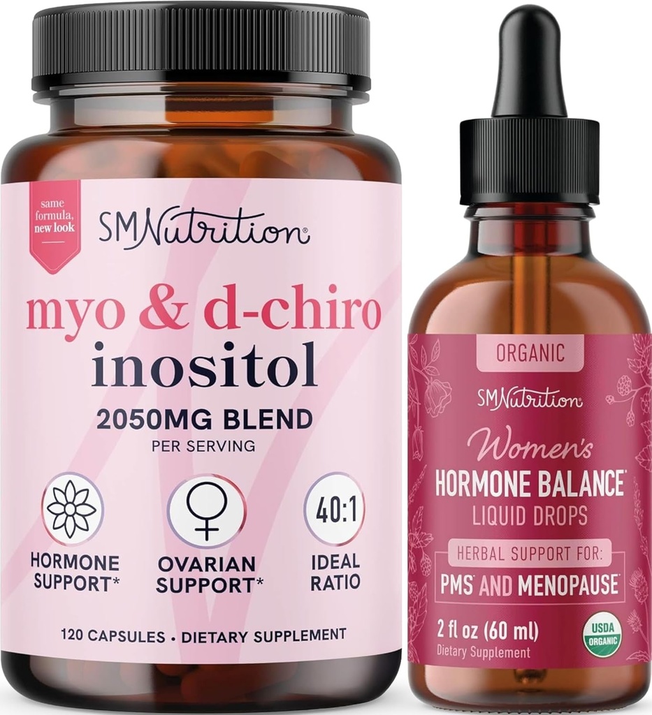 SMNutrition Herbal Hormone Balance Tincture & Myo-Inositol & D-Chiro Inositol | Hormone Balancing Bundle with 40:1 (30 Servings) and Liquid Cycle Support for Women (60 Servings)