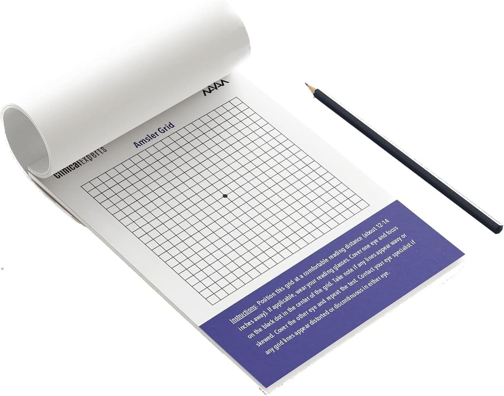 Amsler Eye Grid Note Pad - Daily Vision Screening Tool for Macular Degeneration & Glaucoma Patients by Clinical Experts - 50 Sheets