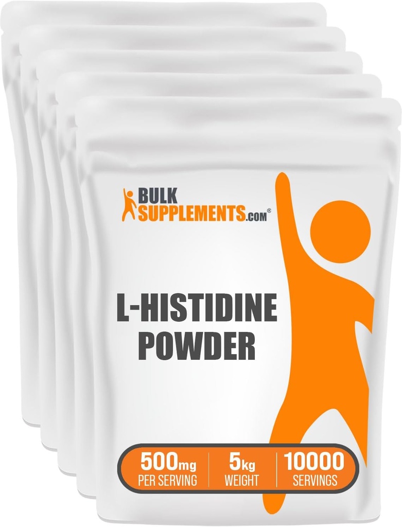 BulkSupplements.com L-Histidine Powder - as L-Histidine Base, Histidine Supplement - Essential Amino Acid & Gluten Free, 500mg per Serving, 5kg (11 lbs) (Pack of 5)