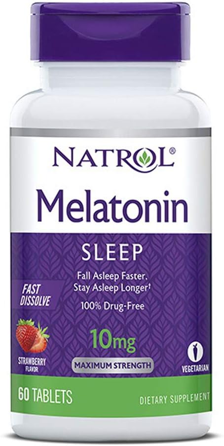 Natrol Melatonin Sleep Maximum Strength fast dissolve Strawberry flavor 10 mg 60 Tablets (Pack of 3)