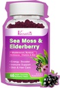Elderberry Gummies with Sea Moss, Bladderwrack, Burdock, Echinacea, Apple Cider Vinegar, Chlorophyll, Vitamin C, D & Zinc Supplement for Women, Men, Adults and Kids, Blueberry Flavor 60Ct