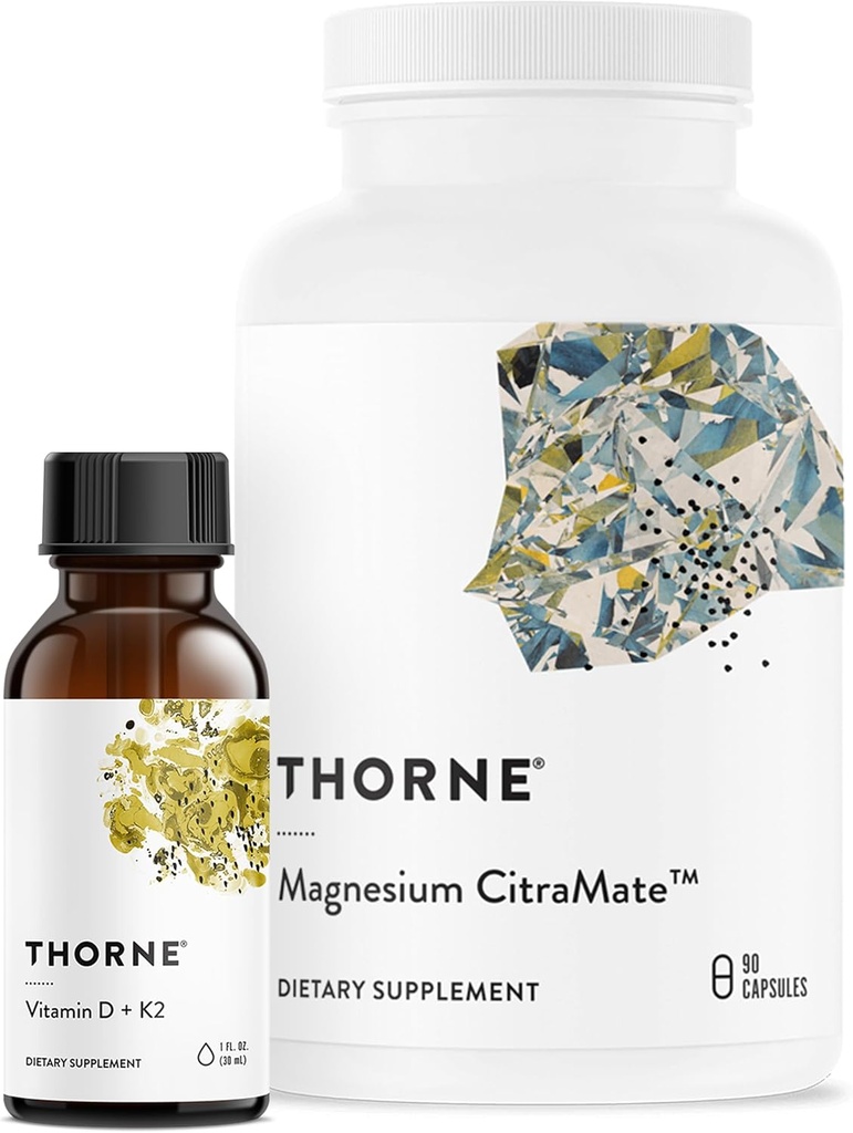 THORNE - Wellness Bundle - Bone, Muscle, Heart, and Lung Health - Vitamin D + K2 Liquid & Magnesium CitraMate