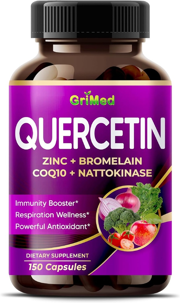 GriMed Quercetin 19,800mg - X15 Power with Zinc, Bromelain, CoQ10 + Nattokinase -Immunity Booster, Powerful Antioxidant (150 Count (Pack of 1))