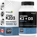 Renew Actives D3 K2 Supplement with Coconut Oil 1000 IU per Serving- Promotes Immune Function, Bone Health & Teeth, Enhances Calcium Absorption for Optimal Wellness - Made in Canada - 120 Softgels