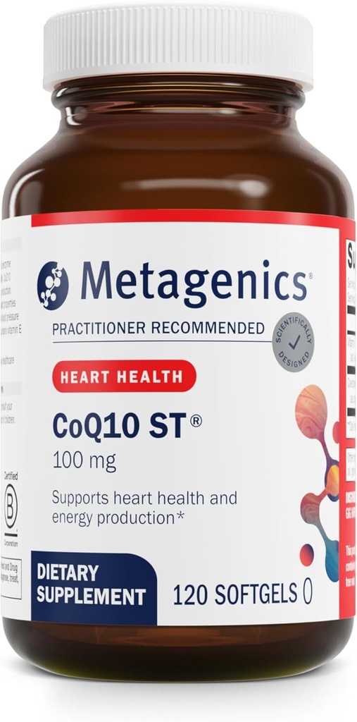 Metagenics CoQ10 ST-100-100 mg Ubiquinone with Vitamin E for Heart, Energy & Antioxidant Support* - Non-GMO, Gluten-Free, Soy-Free - GMP Certified Facility - 120 Softgels