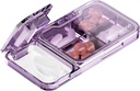 MURRI&MURRDI Pill Organizer Box with Splitter, Pill Cutter for Small Tiny or Large Pills, Mini Medicine Case Vitamin Dispenser Holder, Portable Tablet Crusher Breaker for Purse Pocket, Purple