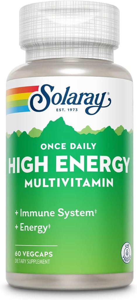 SOLARAY Once Daily High Energy Multivitamin for Women and Men - Energy Supplements - Immune Support w/Vitamin C, A, D and E, Vitamin B Complex, Trace Minerals, 60-Day Guarantee, 60 Serv, 60 VegCaps