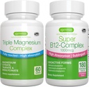 Triple Magnesium Complex + Super B12-Complex Energy Bundle, High Absorption Chelated Glycinate, Taurate & Citrate Magnesium + High Absorption Sublingual B12, Vegan, by Igennus