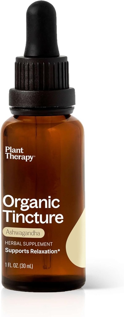 Plant Therapy Organic Ashwagandha Root Herbal Supplement Tincture 30 mL (1 oz) Supports Relaxation, Rejuvenating & Immune Supporting, Vegan, Non GMO, Gluten Free, Liquid, 1 Bottle