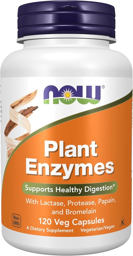NOW Foods Supplements, Plant Enzymes with Lactase, Protease, Papain and Bromelain, 120 Veg Capsules