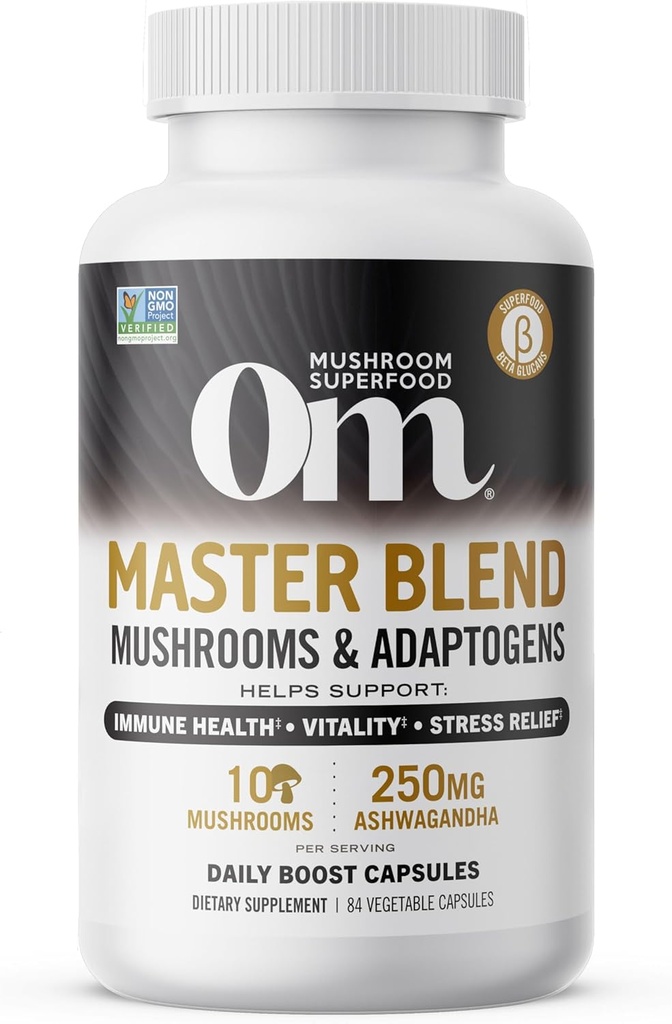 OM MUSHROOM SUPERFOOD Master Blend Mushrooms Capsule and Hot Chocolate Mushroom Powder Bundle